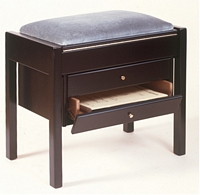 Single piano stool with storage drawers